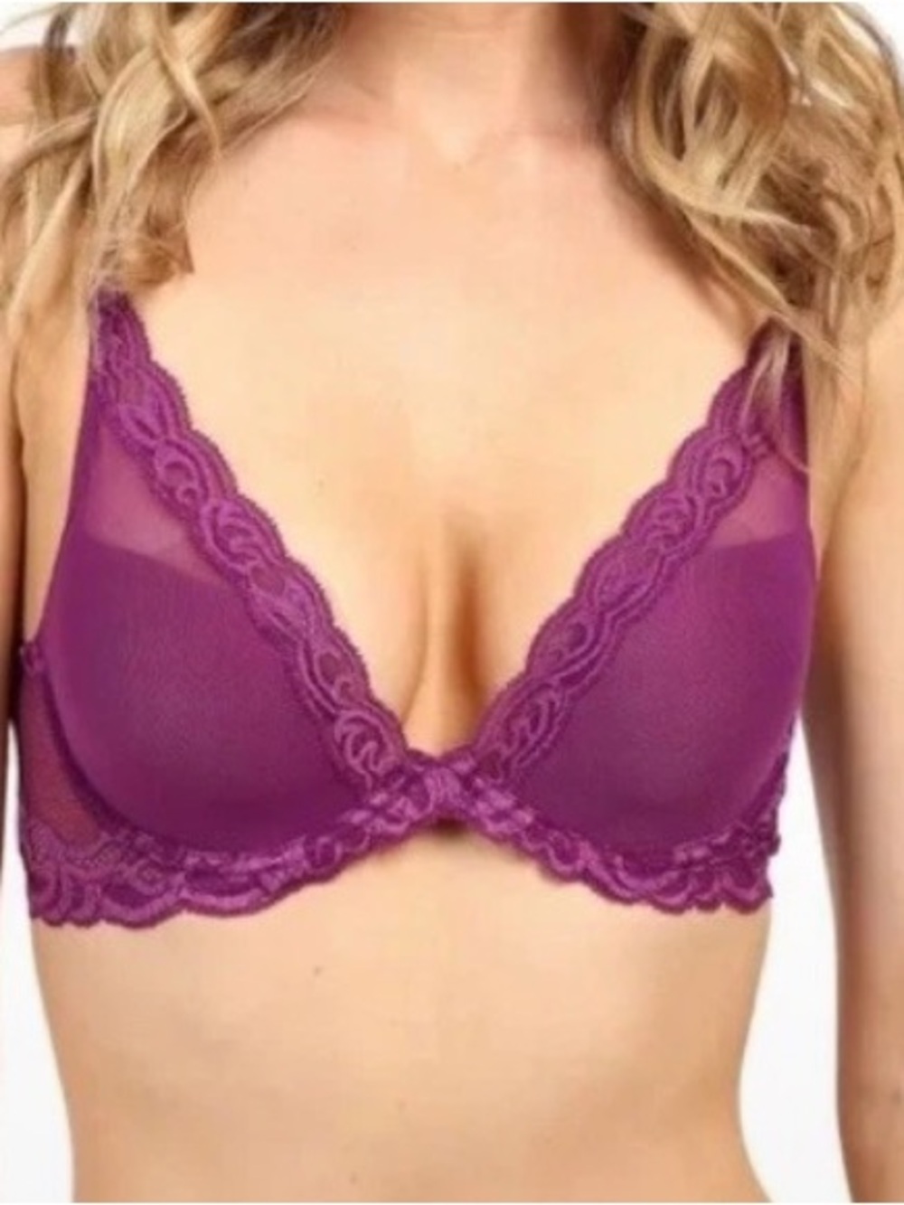 NATORI 730023 Purple Feathers Contour Plunge Bra Size 36E(DD)